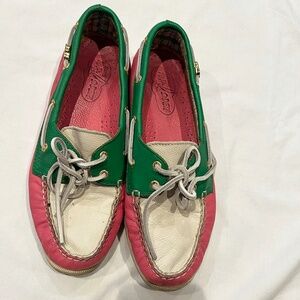 Sperry Top-Sider Boat Shoes - Pink/Green/White - Size 8.5